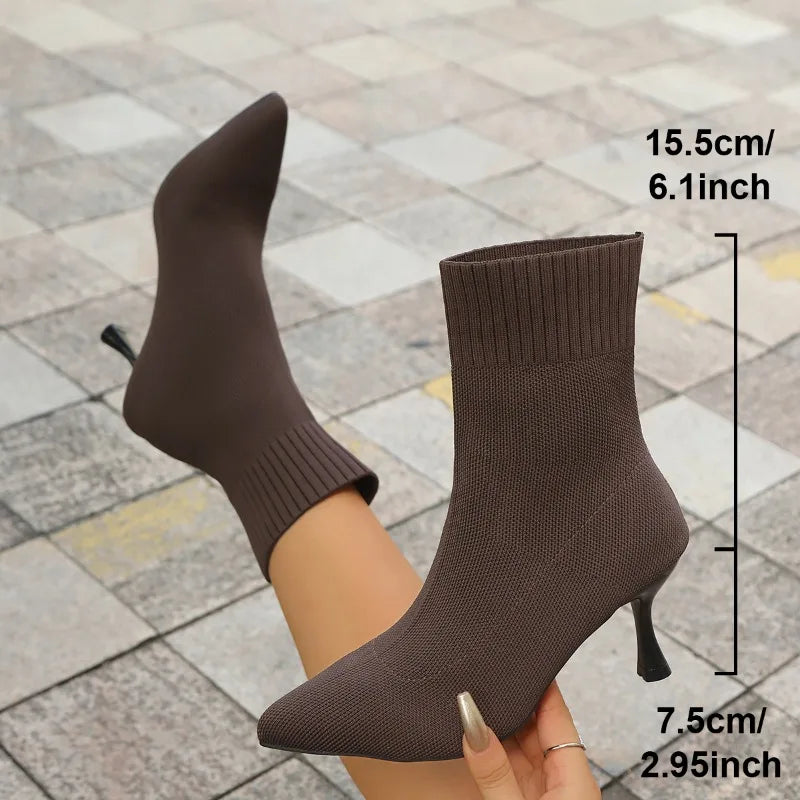 Belle Étoile Nice™ | Bottines Chaussettes Femme à Talons Aiguilles et Bout Pointu