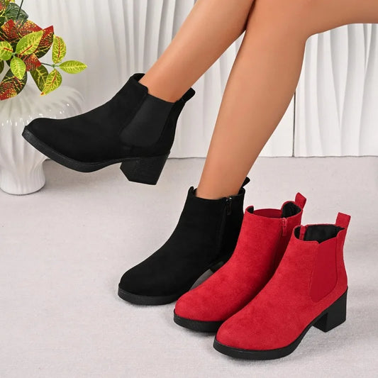 Belle Étoile Nice™ | Bottines Femme en Suédine à Talons Carrés avec Fermeture Éclair