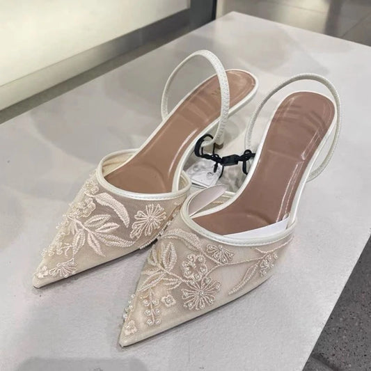 Belle Étoile Nice™ | Escarpins Slingback à Broderies Florales