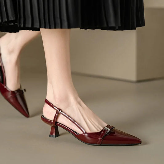 Belle Étoile Nice™ | Slingbacks Vernis à Bout Pointu et Talon Moyen