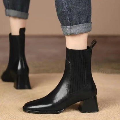 Belle Étoile Nice™ | Bottines Femme à Talons Carrés Effet Chaussette Marron