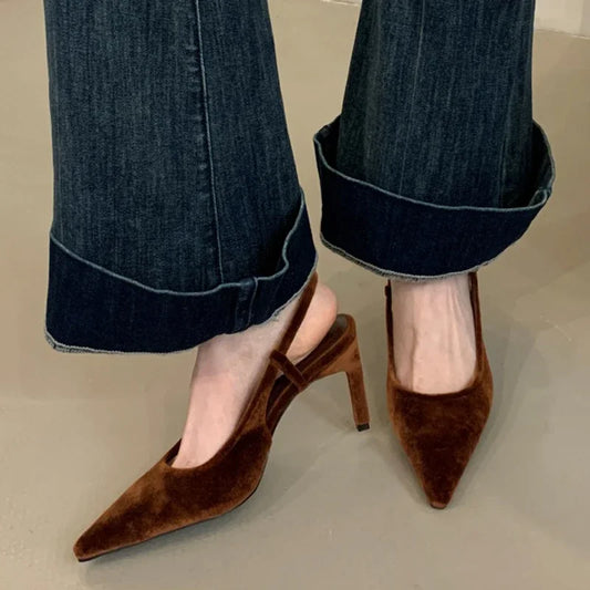 Aneikeh Spring Fashion Pointed Toe Women Pumps Sexy Thin High Heels Sandals Elegant Banquet Female Mule Shoes