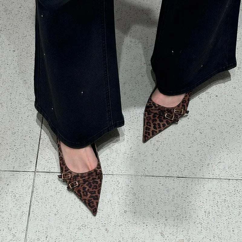 Belle Étoile Nice™ | Slingbacks Léopard à Bout Pointu et Talon Bas