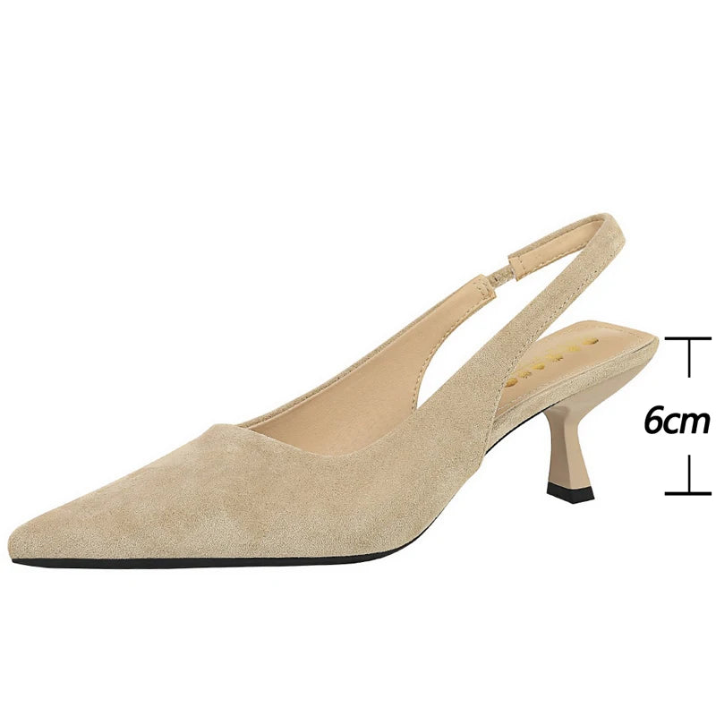 BIGTREE Shoes Suede Women Pumps Pointed hollow out High Heels 6 CM Summer Women's Sandals occupation Office shoes Kitten heels