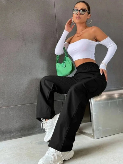 Belle Étoile Nice™ | Jogger cargo oversize taille haute – pantalon baggy chic femme
