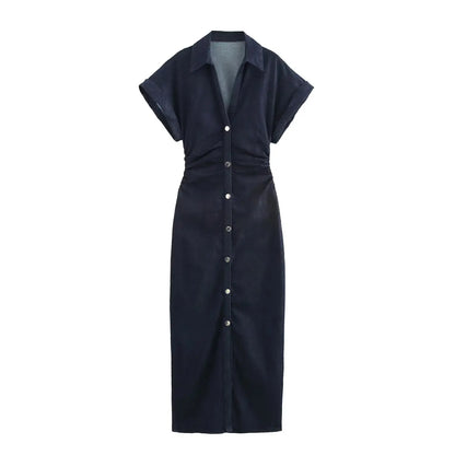 Sibelle™ | Robe Midi en Denim Élégante à Boutons