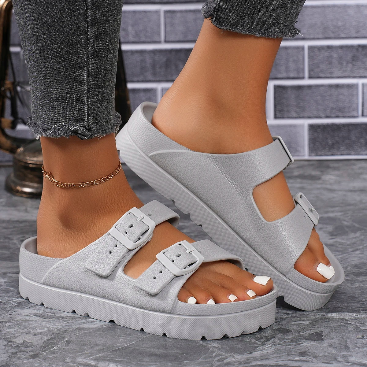 Clémentine™ | Mules d’Été à Semelle Épaisse– Boucles Réglables