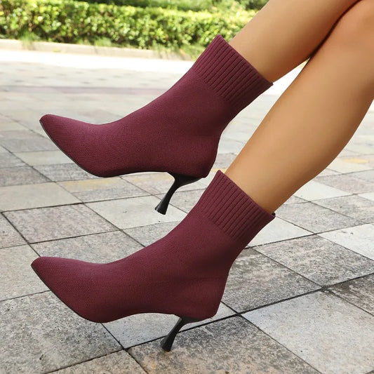 Belle Étoile Nice™ | Bottines Chaussettes Femme à Talons Aiguilles et Bout Pointu