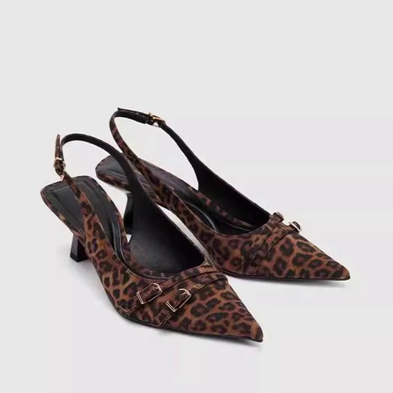 Belle Étoile Nice™ | Slingbacks Léopard à Bout Pointu et Talon Bas