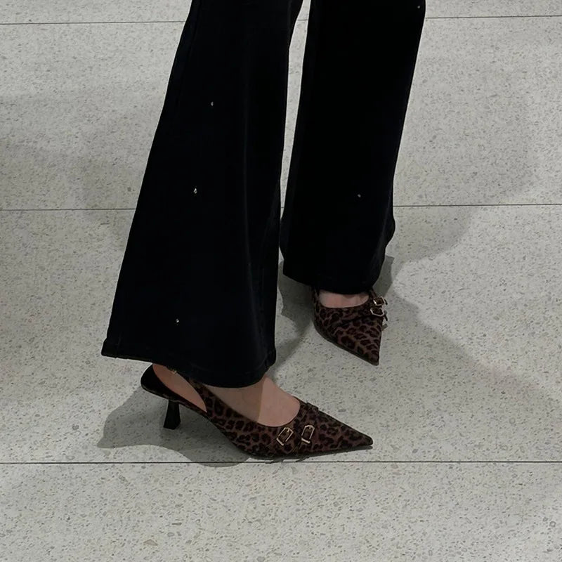 Belle Étoile Nice™ | Slingbacks Léopard à Bout Pointu et Talon Bas