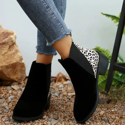 Belle Étoile Nice™ | Bottines Femme Imprimé Léopard à Talons Bas Style Rétro