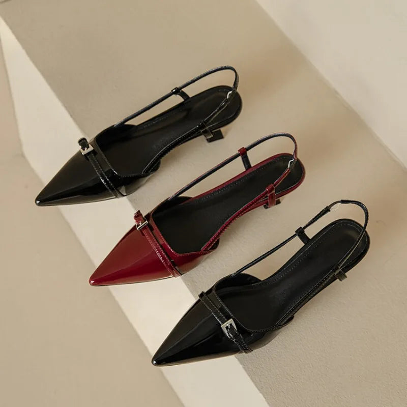 Belle Étoile Nice™ | Slingbacks Vernis à Bout Pointu et Talon Moyen