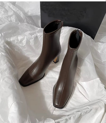 Bottines Femme Vintage à Talon Épais – Bout Carré et Chaudes