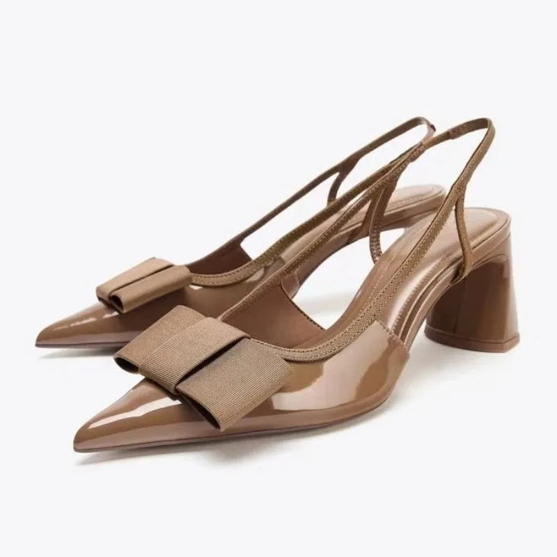 Belle Étoile Nice™ | Slingbacks Vernis à Nœud et Talon Bloc
