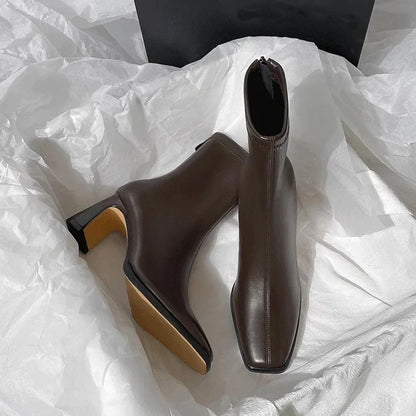 Bottines Femme Vintage à Talon Épais – Bout Carré et Chaudes
