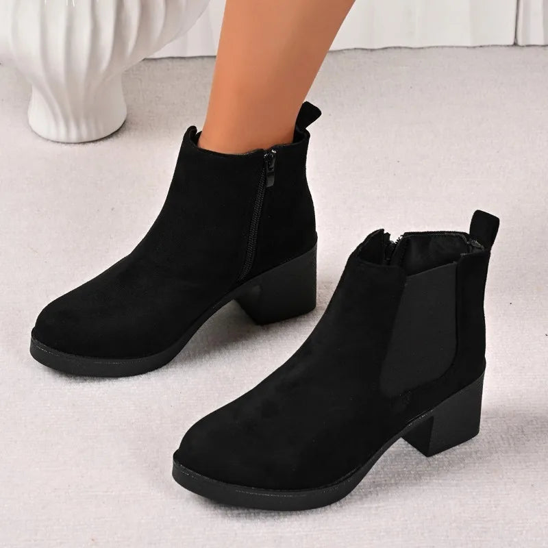Belle Étoile Nice™ | Bottines Femme en Suédine à Talons Carrés avec Fermeture Éclair