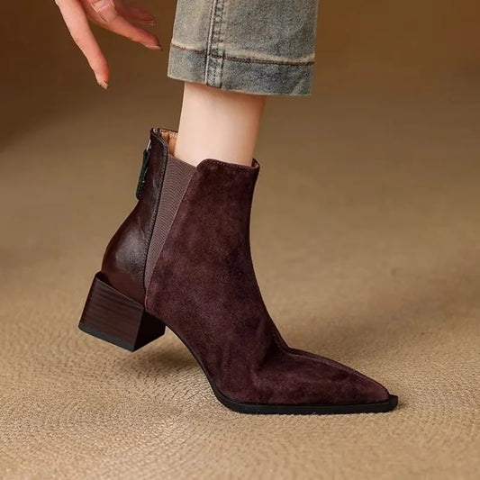 Belle Étoile Nice™ | Bottines Femme à Talons Épais avec Fermeture Éclair Arrière