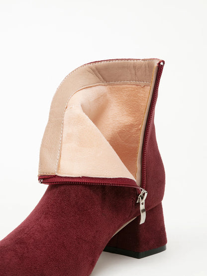 Belle Étoile Nice™ | Bottines Femme en Suédine Bordeaux à Talons Épais et Bout Pointu