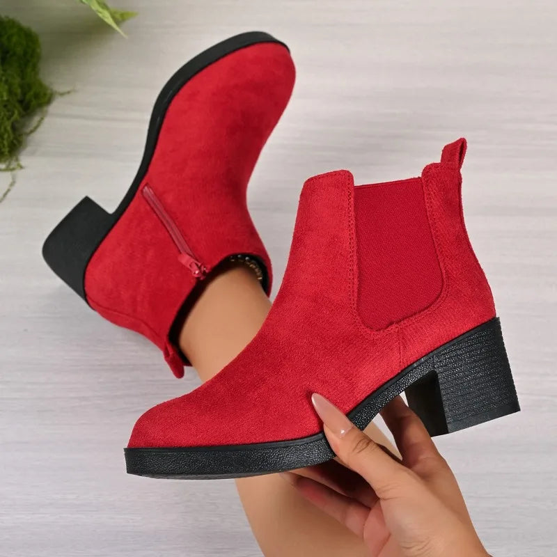 Belle Étoile Nice™ | Bottines Femme en Suédine à Talons Carrés avec Fermeture Éclair
