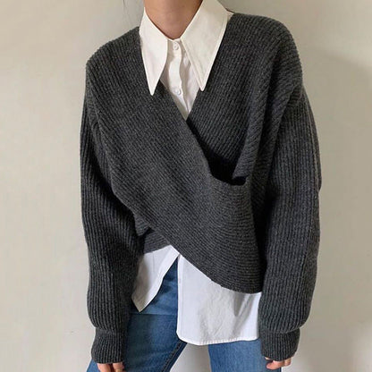 Ysaline™ | Pull en tricot croisé chic
