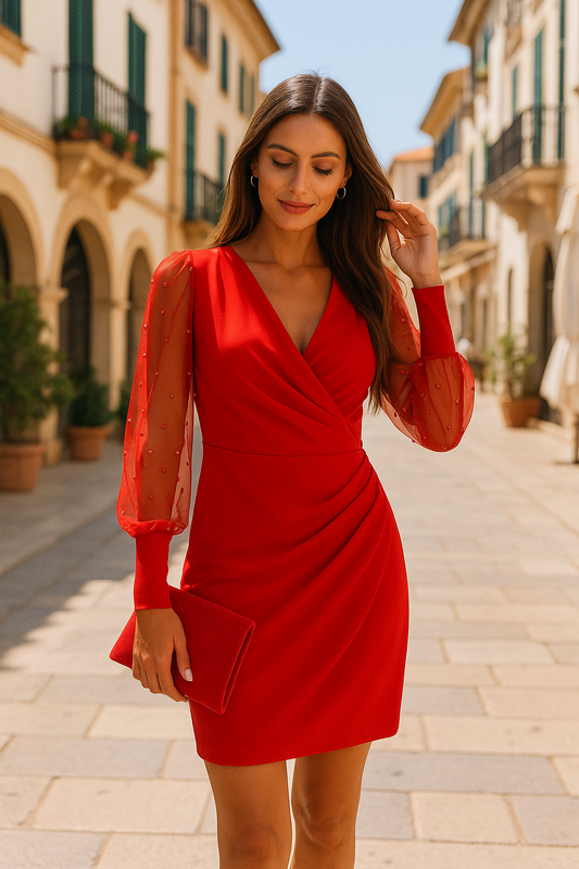 Belle Étoile Nice™ |  Robe Anten rouge à décolleté en V